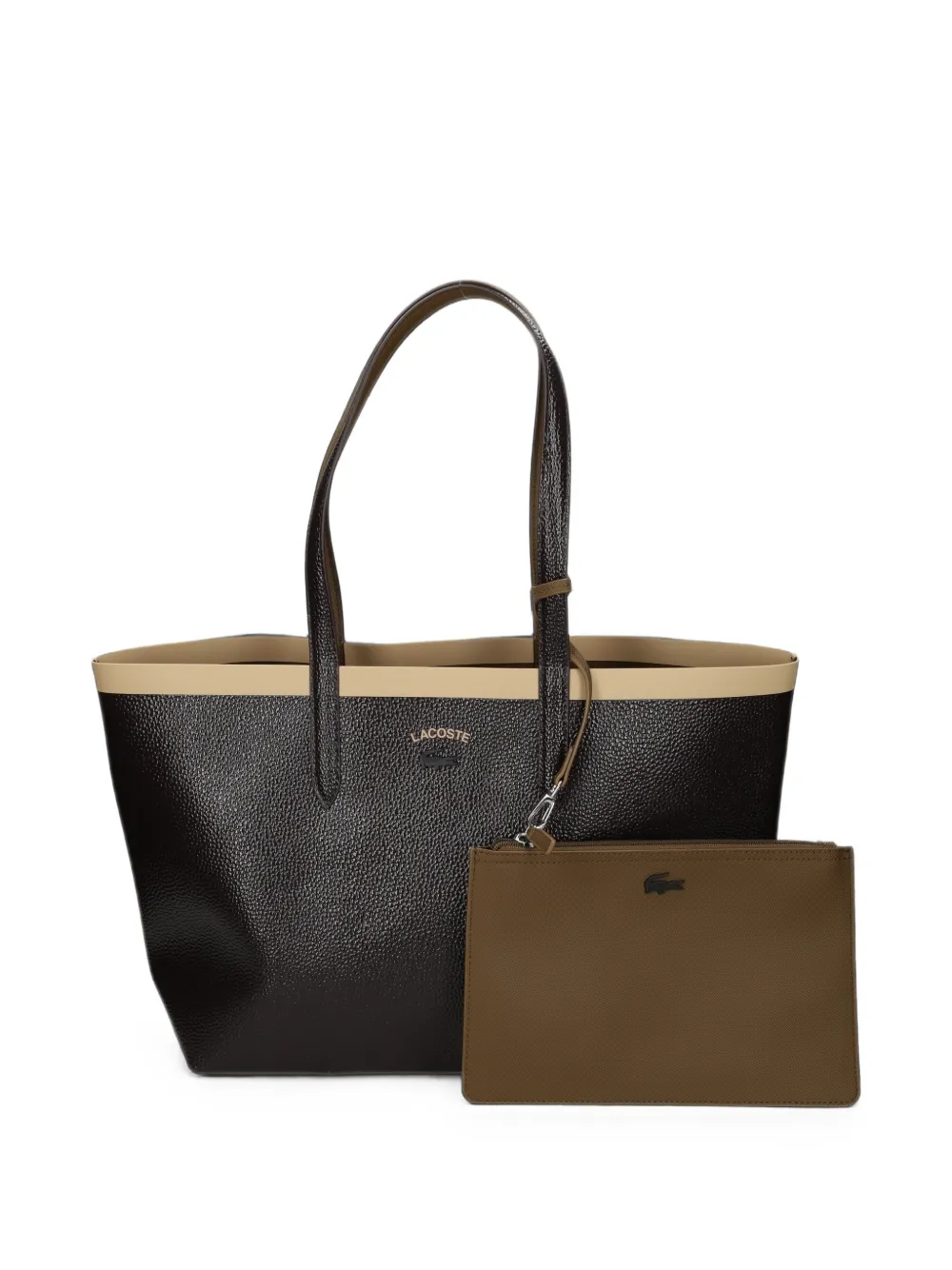 Lacoste grainy-effect contrast-trim tote bag Bruin