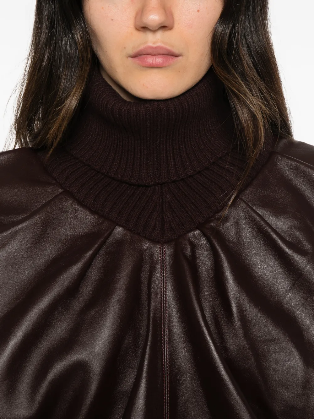 Victoria Beckham knitted-collar leather top Bruin