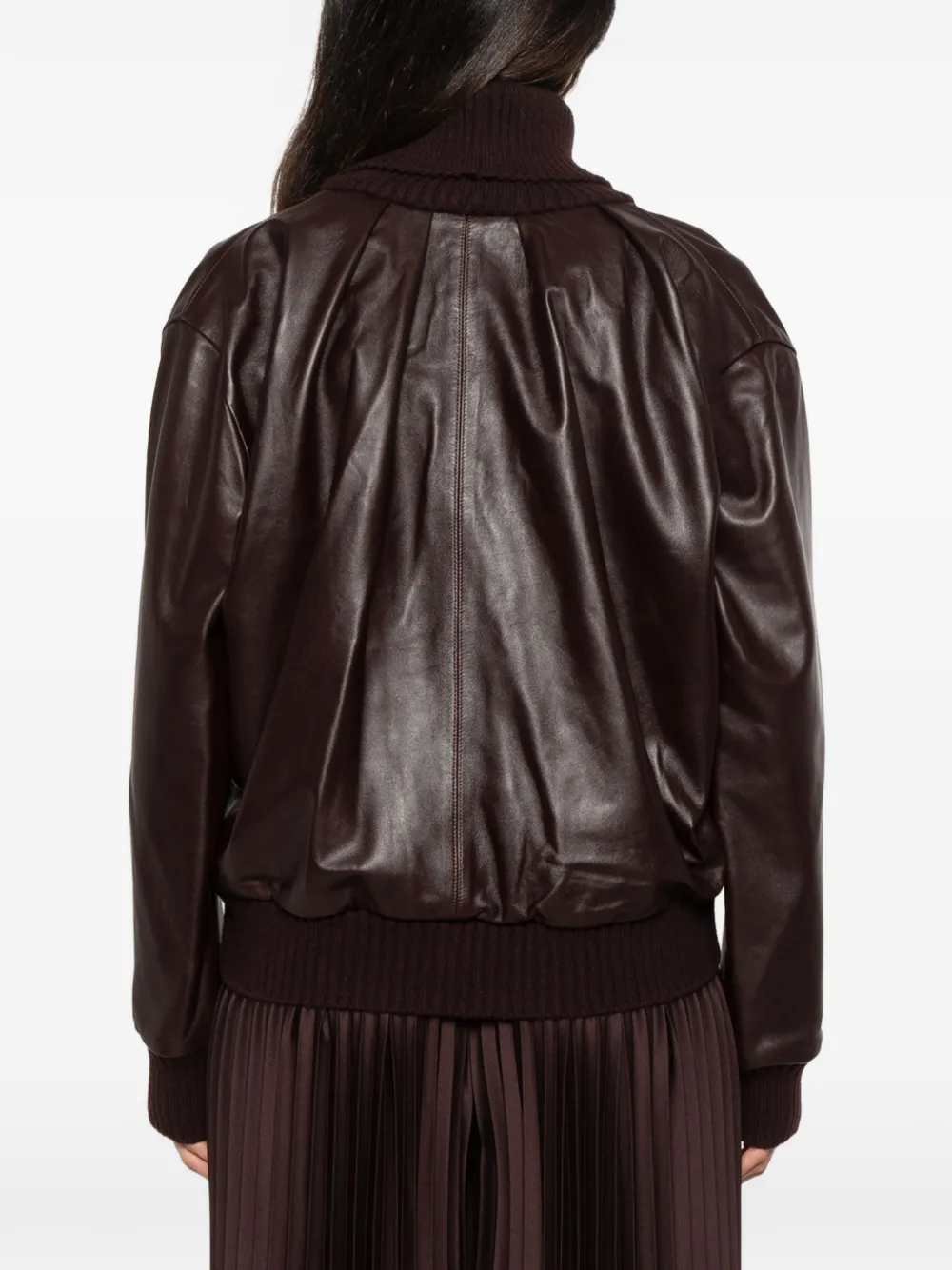Victoria Beckham knitted-collar leather top Bruin
