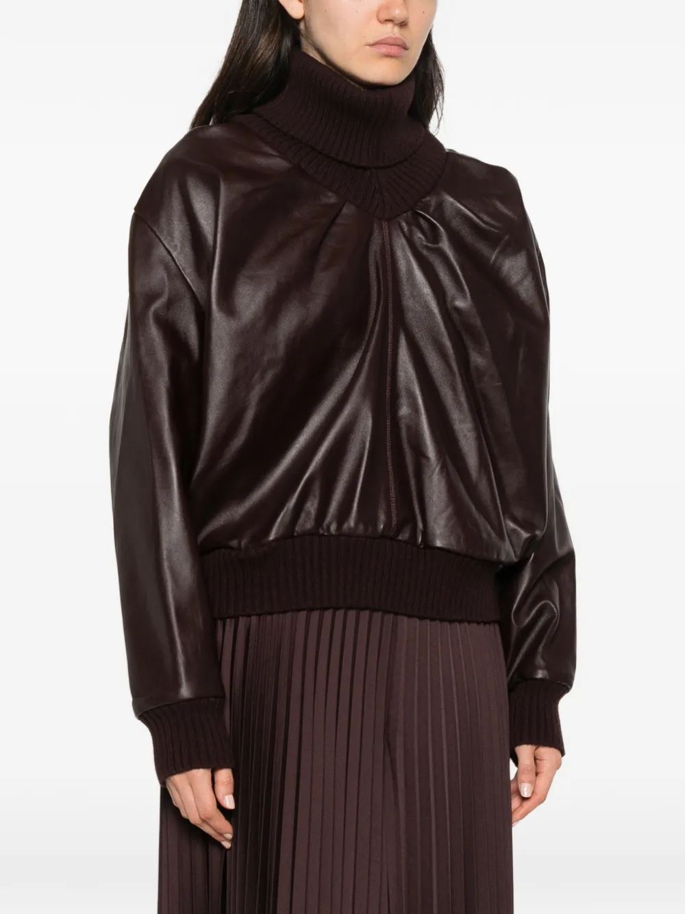 Victoria Beckham knitted-collar leather top Bruin