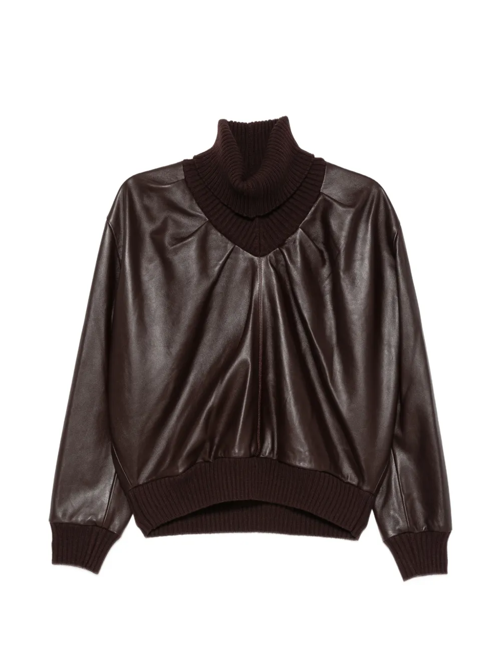 Victoria Beckham knitted-collar leather top Bruin