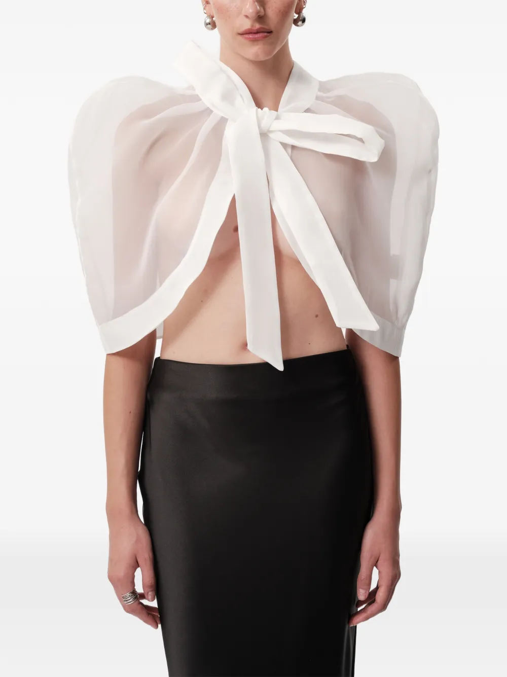 CONCEPTO Fade bow-detail puff-sleeve sheer cape - Schwarz