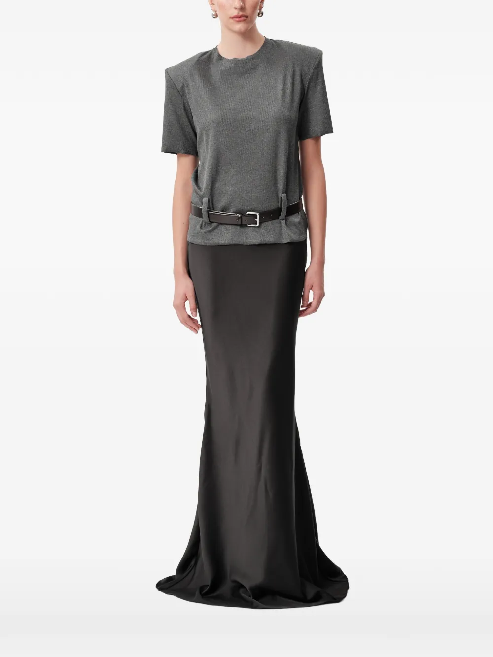 Concepto Coal Padded-shoulder Belted T-shirt In Gray