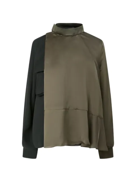 sacai colour-block high-neck satin-finish blouse