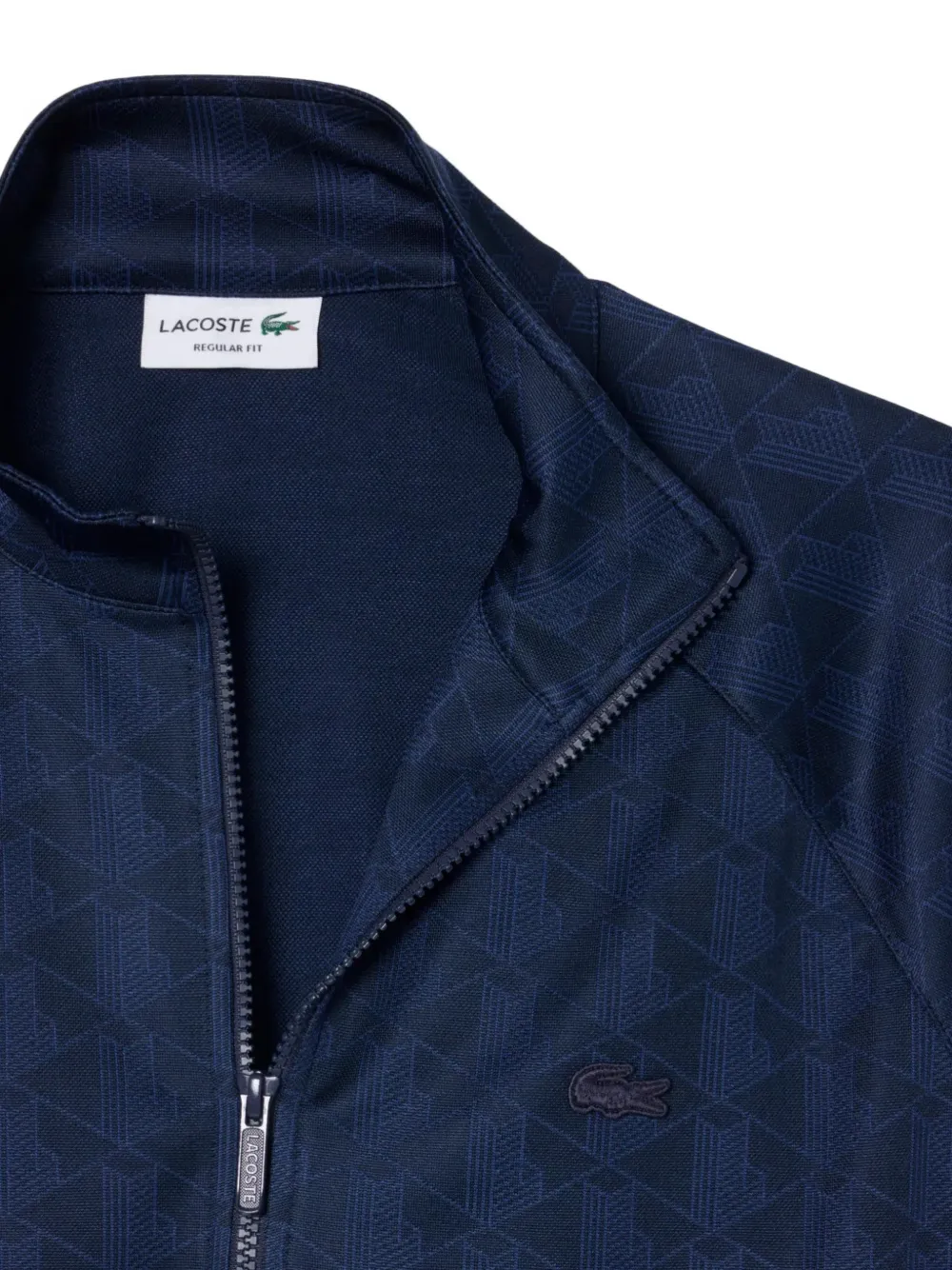 Lacoste monogram-print zip-up sweater Blauw