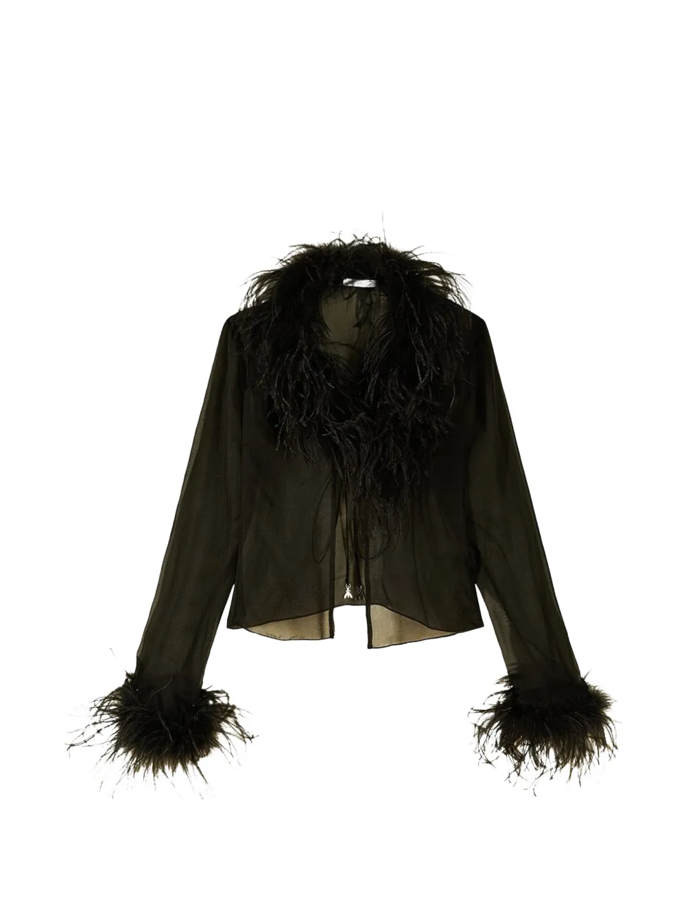 Patrizia Pepe Blusa semitrasparente con piume - Nero