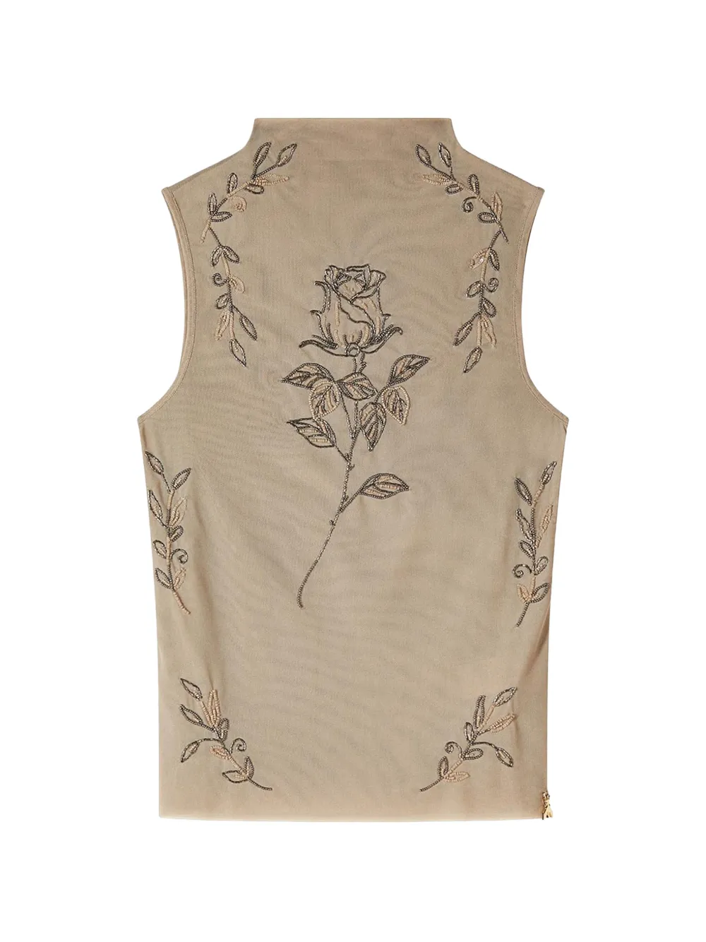 Patrizia Pepe Mouwloze top verfraaid met rozen Beige