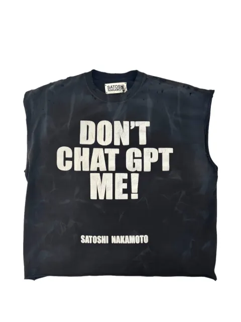 SATOSHI NAKAMOTO distressed slogan-print tank top