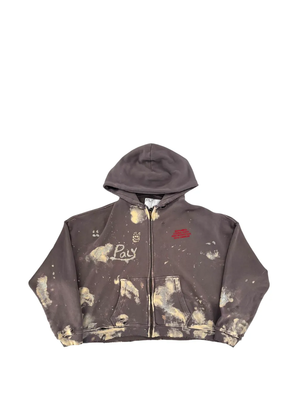 Paly distressed bleach-effect zip-fastening hoodie - Brown