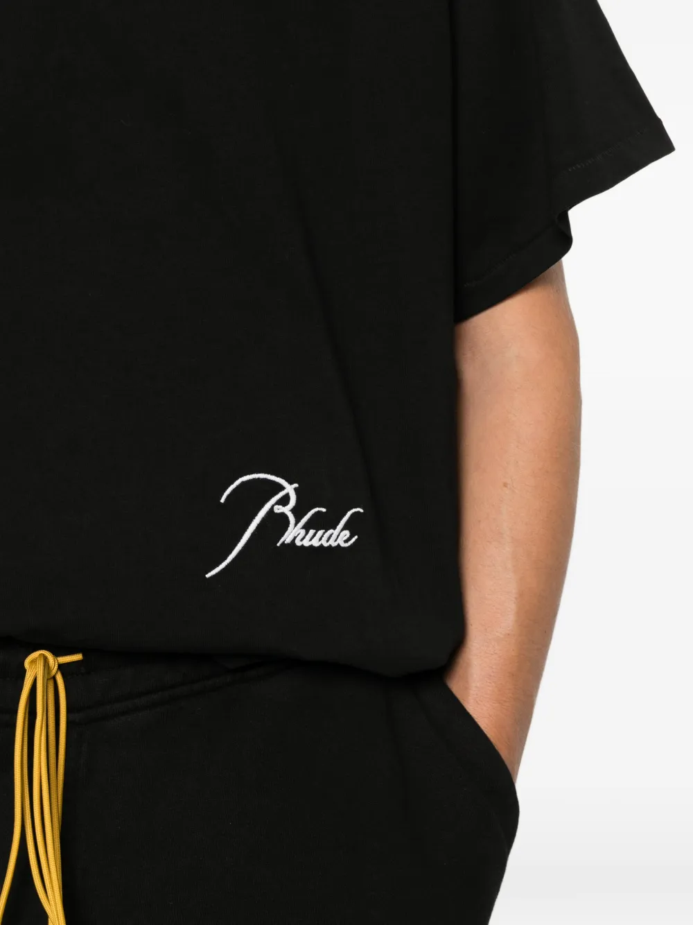 RHUDE logo-embroidered raglan-sleeve T-shirt Zwart