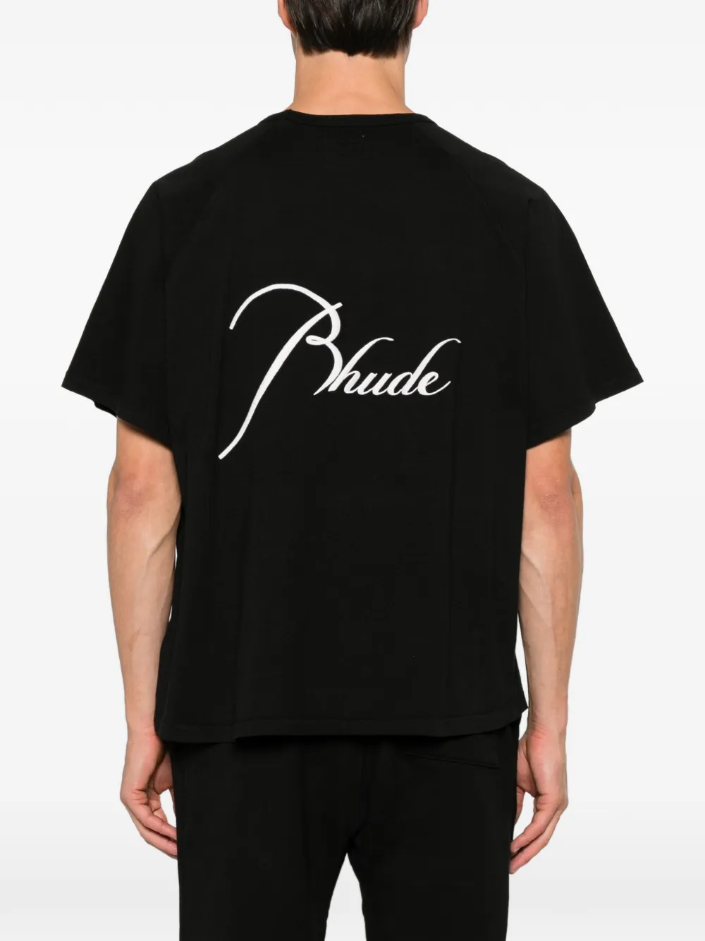 RHUDE logo-embroidered raglan-sleeve T-shirt Zwart