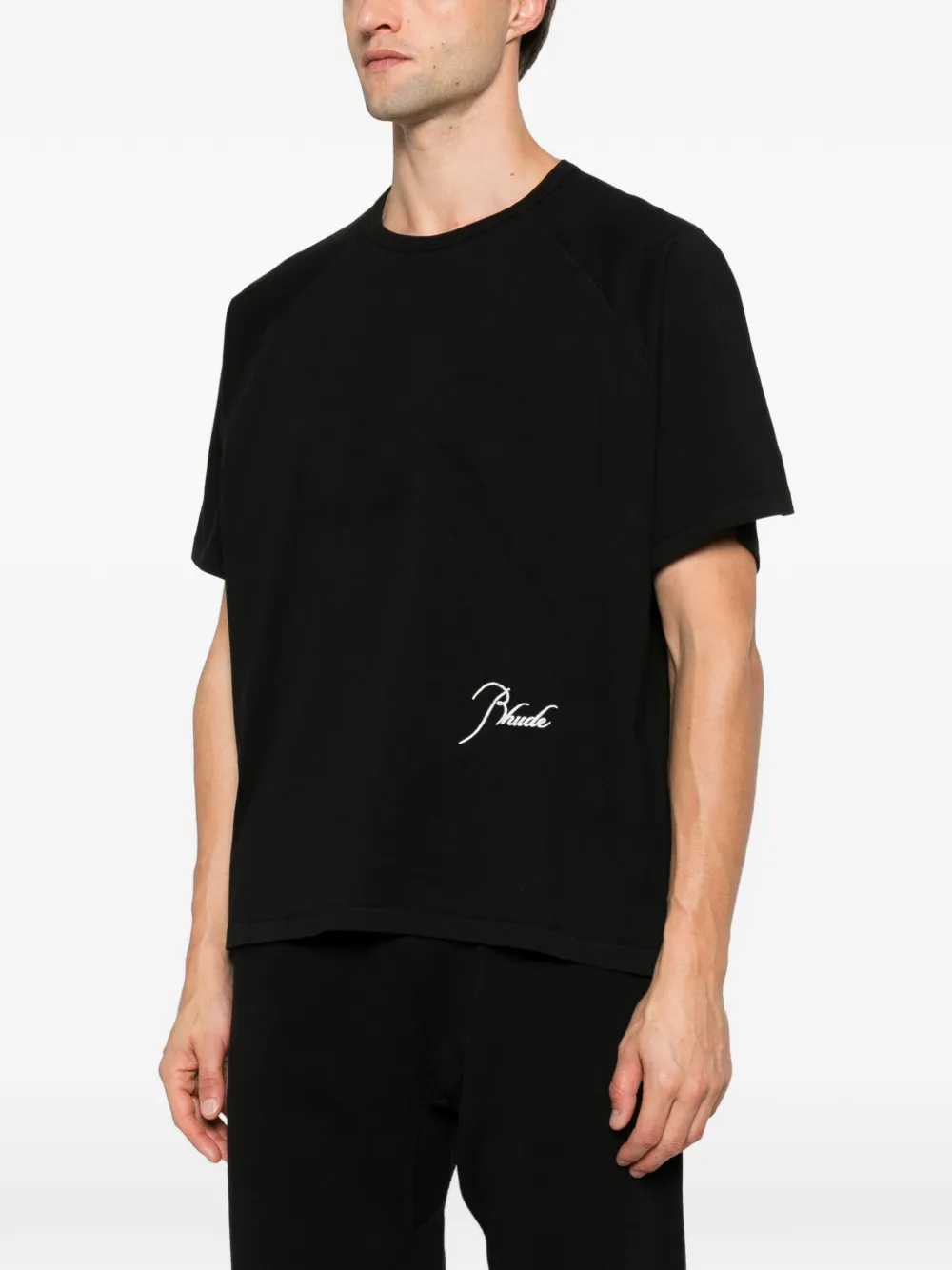 RHUDE logo-embroidered raglan-sleeve T-shirt Zwart