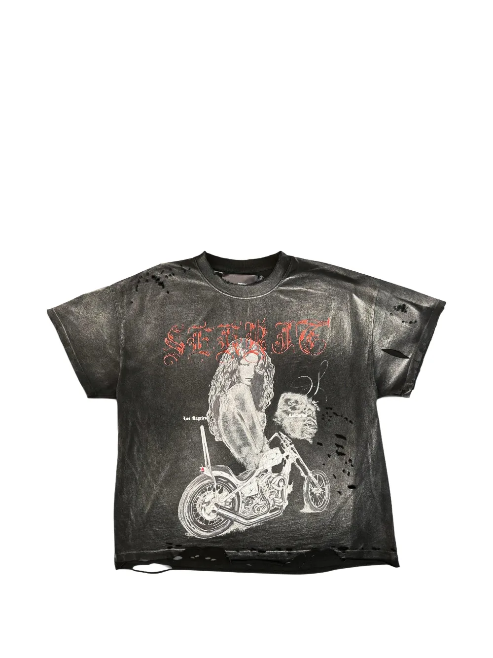 Sekrit Distressed Graphic-print T-shirt In Gray