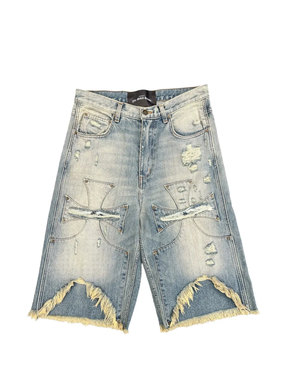 Sekrit Chopper Distressed Denim Shorts In Blue