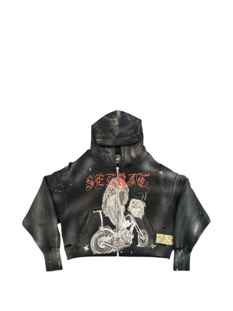 SEKRIT graphic-print distressed hoodie