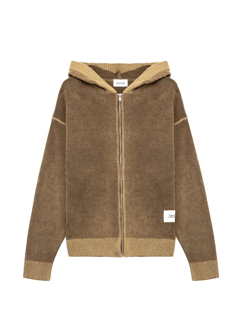 AMISH zip-up knitted hoodie - Marrone