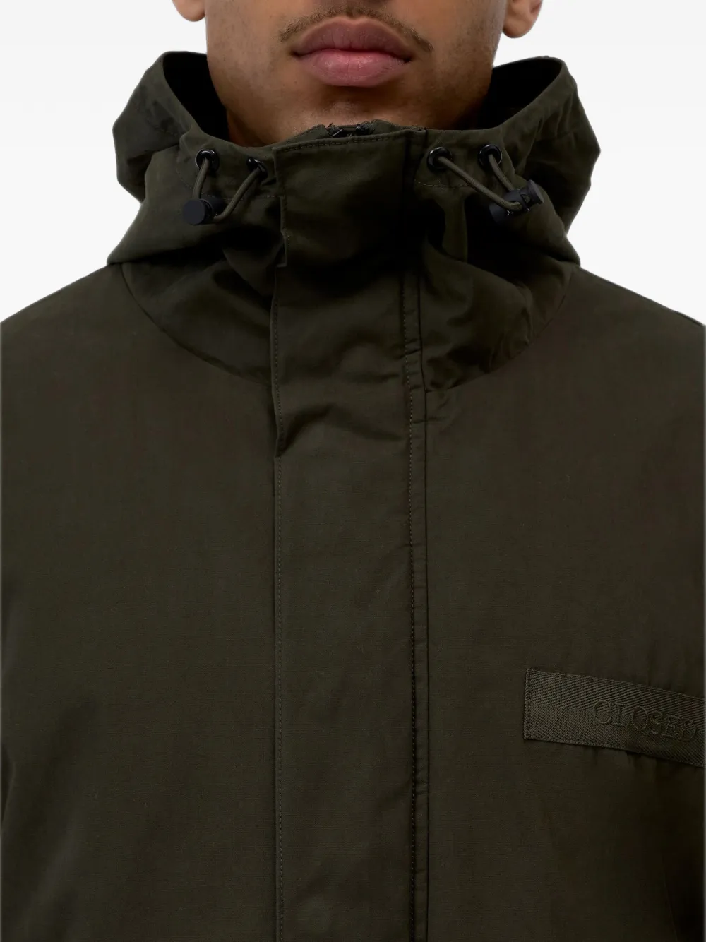 Closed hooded drawstring-waist coat Groen