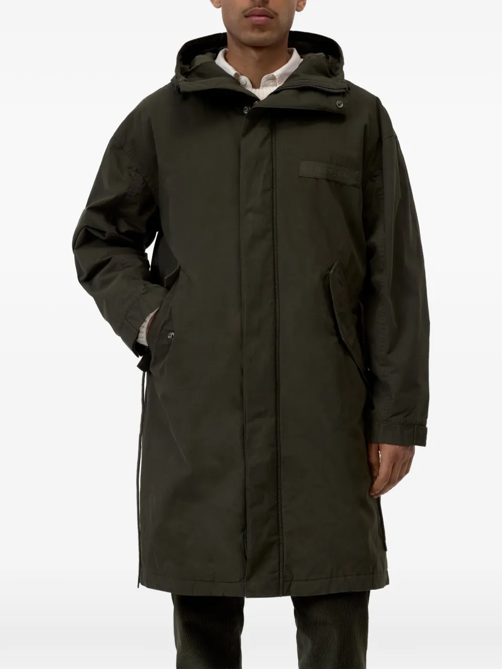 Closed hooded drawstring-waist coat Groen