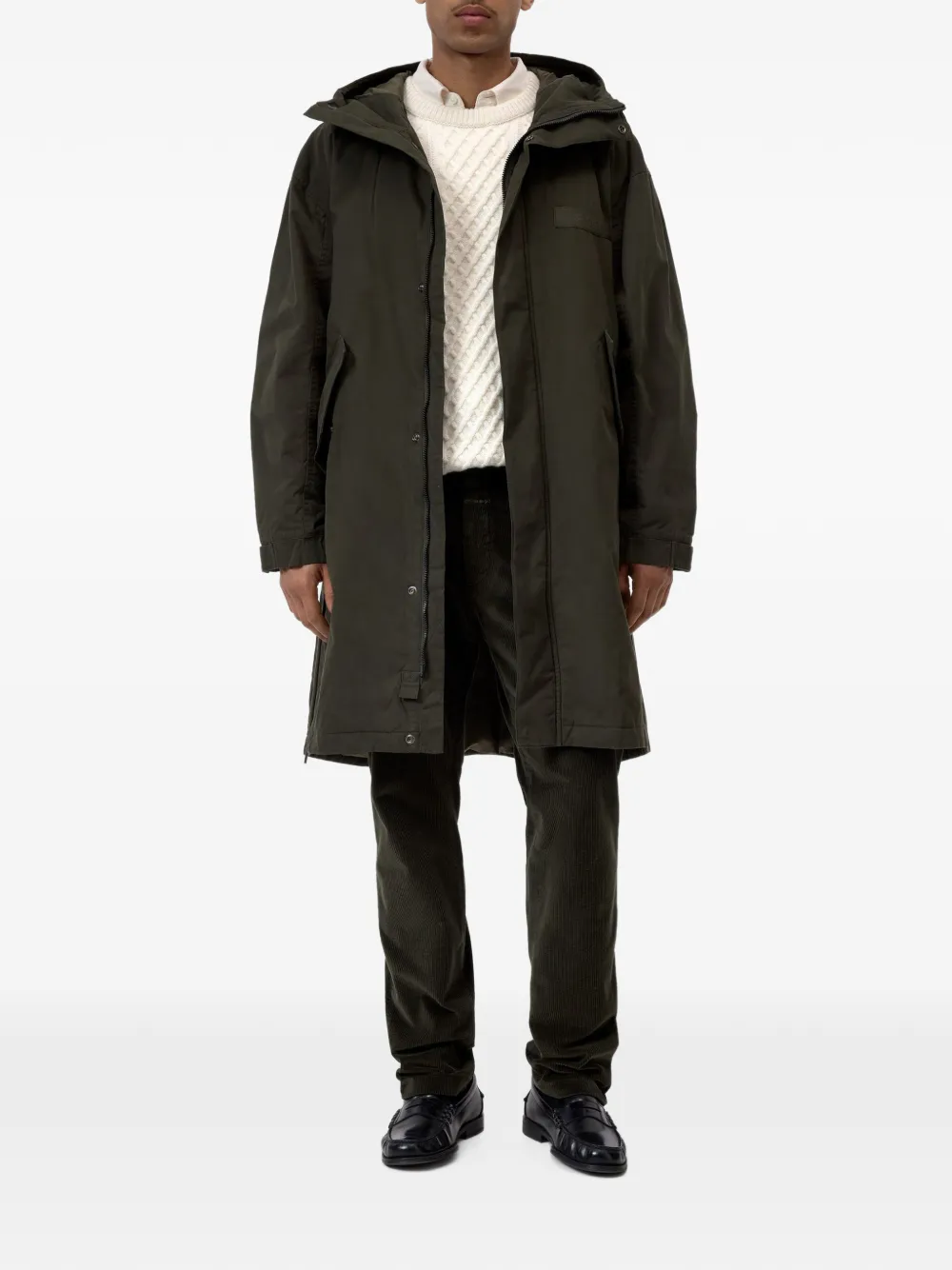 Closed hooded drawstring-waist coat Groen