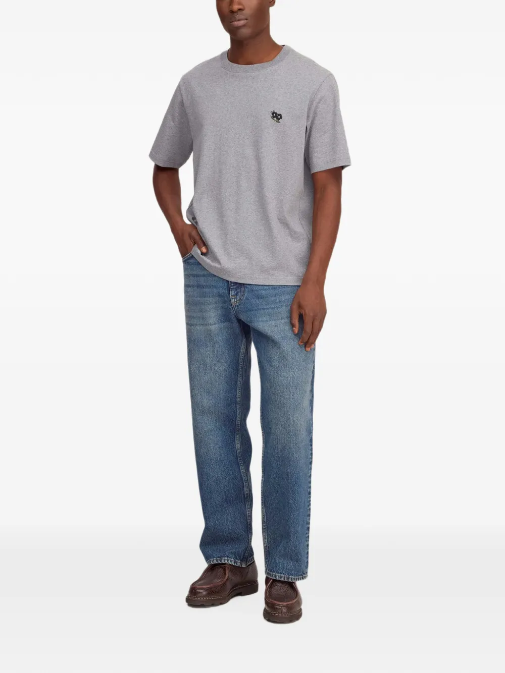 NN07 flower-embroidered T-shirt Grijs