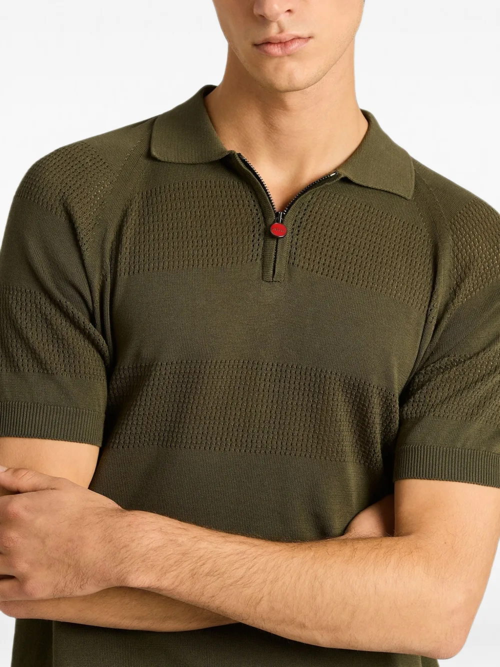 Kiton Poloshirt met rits en opengewerkte streep Groen