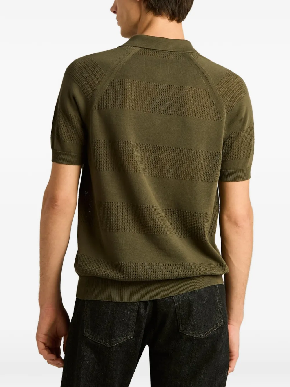 Kiton Poloshirt met rits en opengewerkte streep Groen