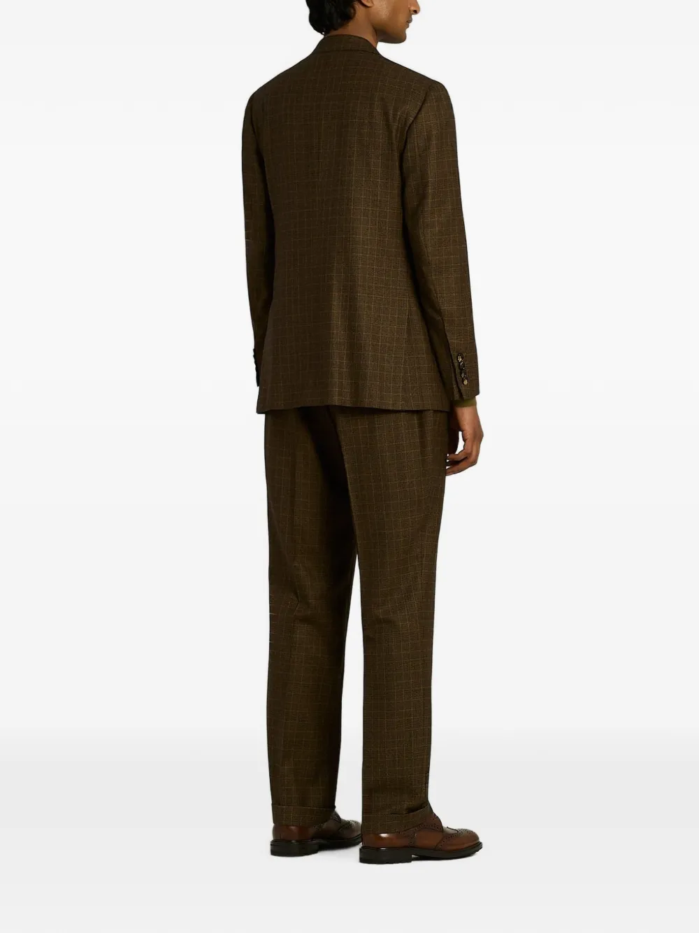 Kiton Prince of Wales pak met dubbele rij knopen Bruin