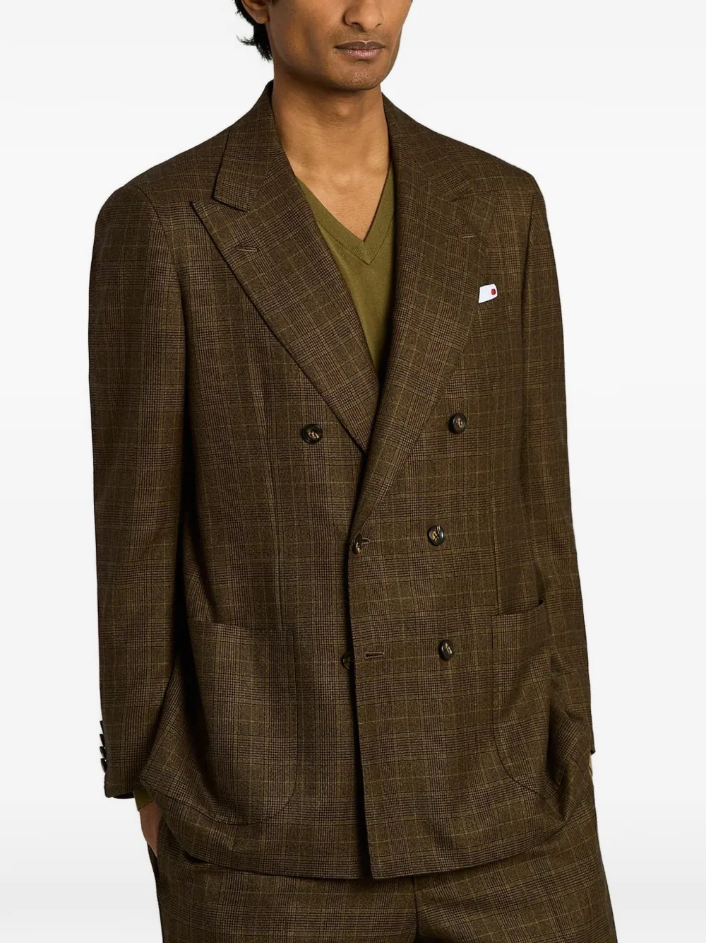 Kiton Prince of Wales pak met dubbele rij knopen Bruin