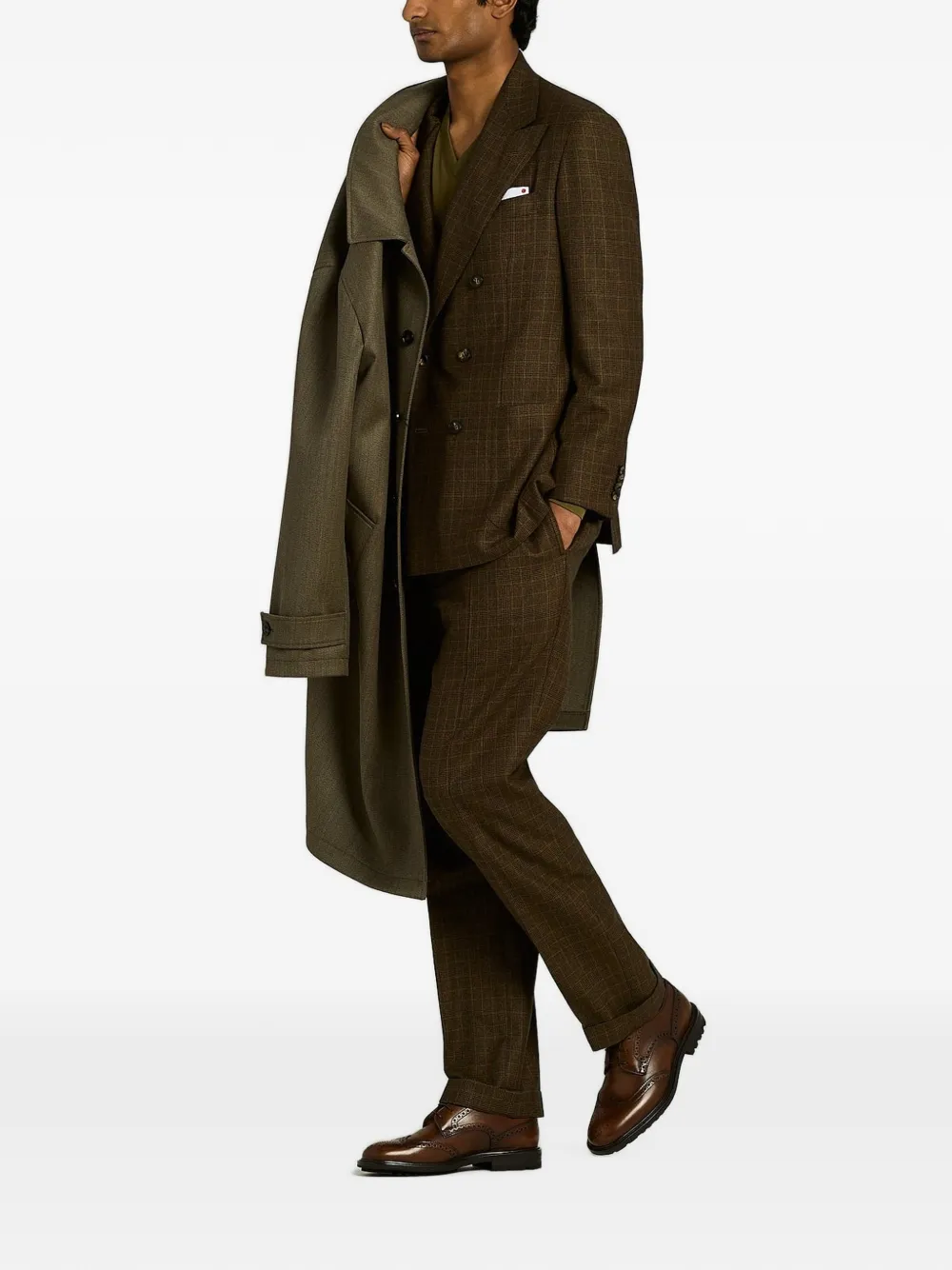 Kiton Prince of Wales pak met dubbele rij knopen Bruin