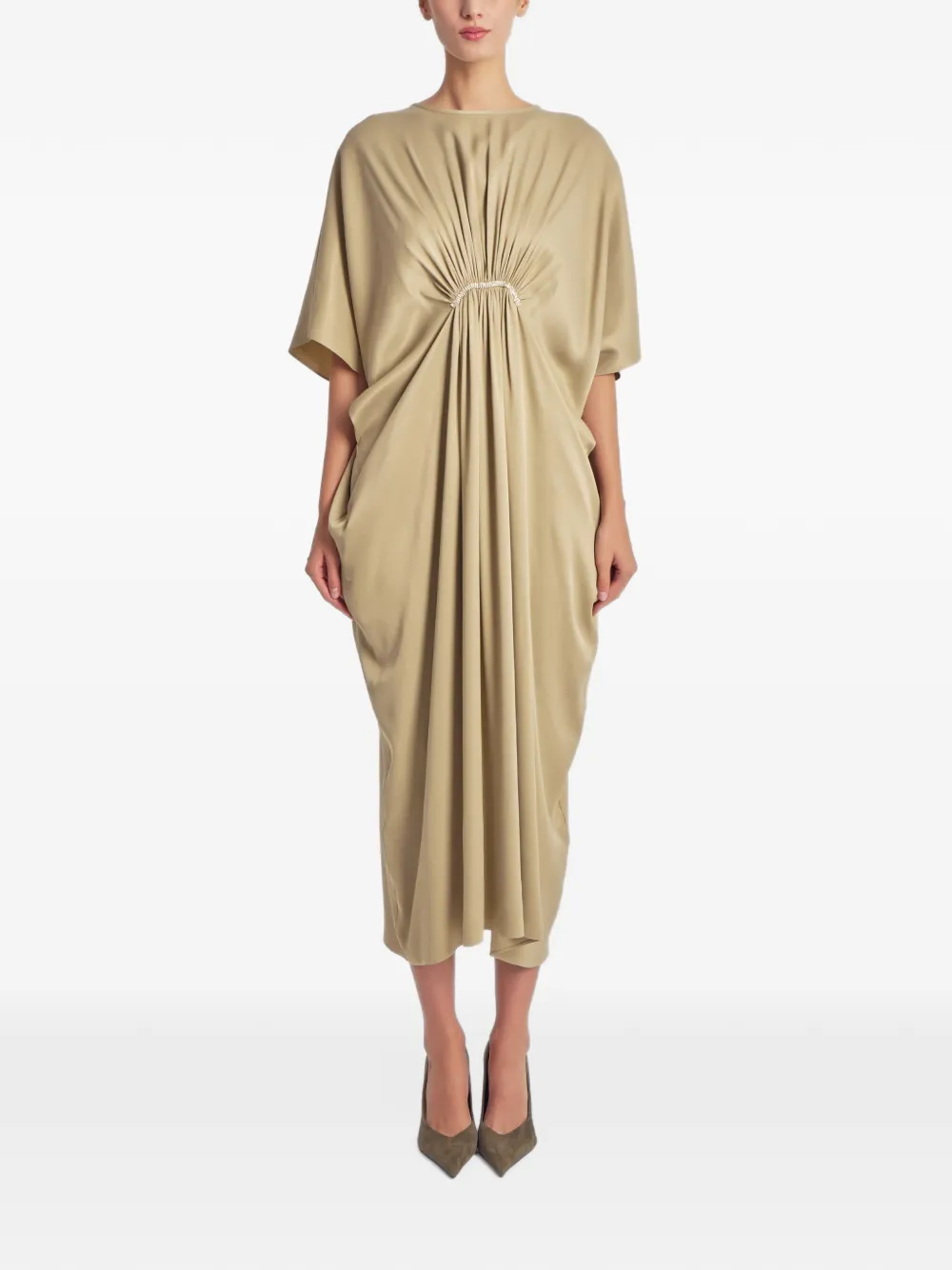 Irina Schrotter Aysha crystal-embellished draped maxi dress - Toni neutri
