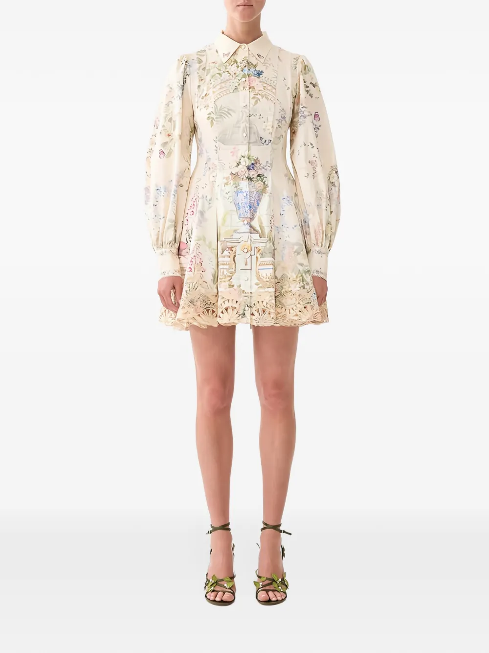 Camilla floral-print laser-cut minidress Beige