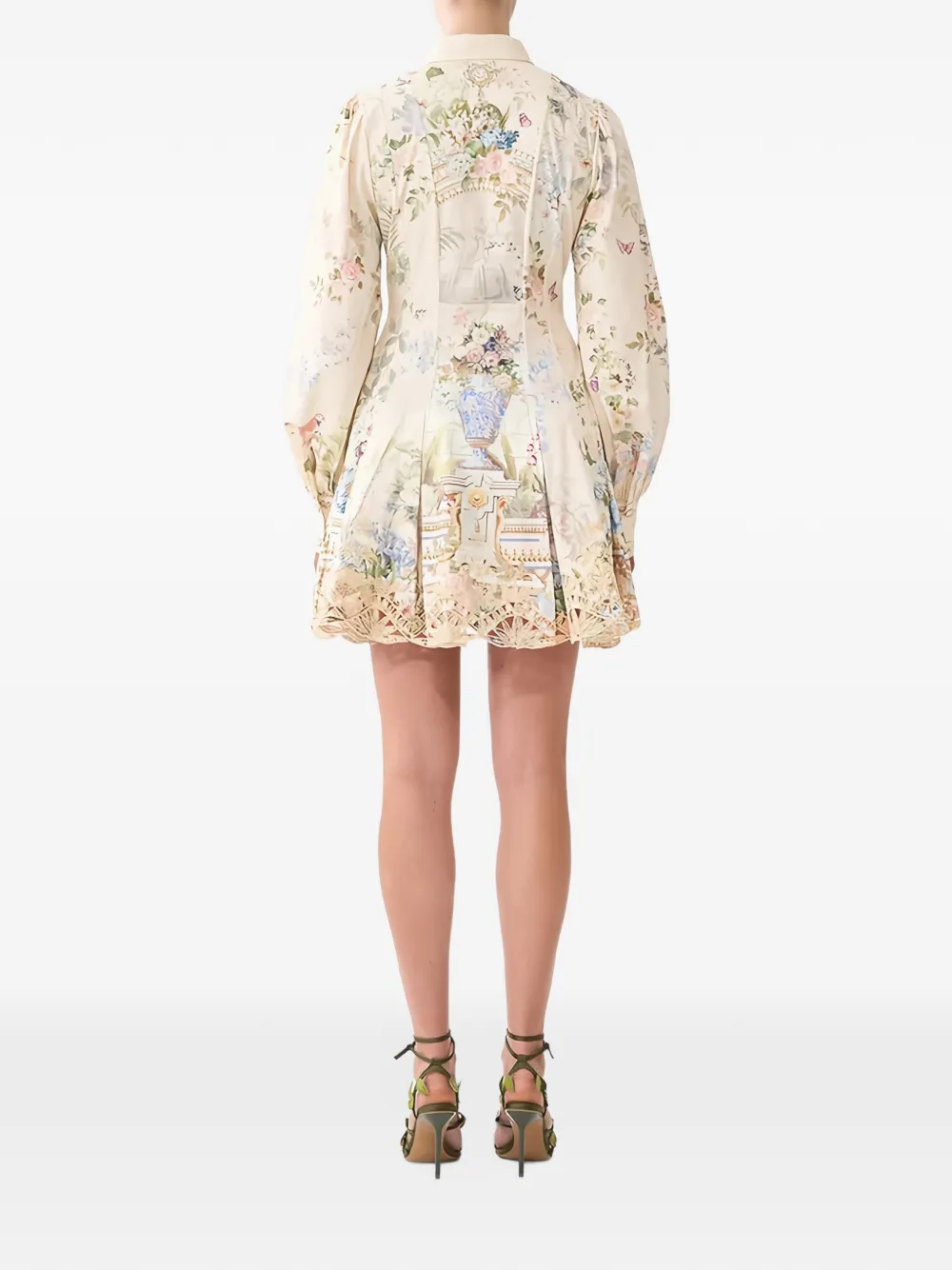 Camilla floral-print laser-cut minidress Beige