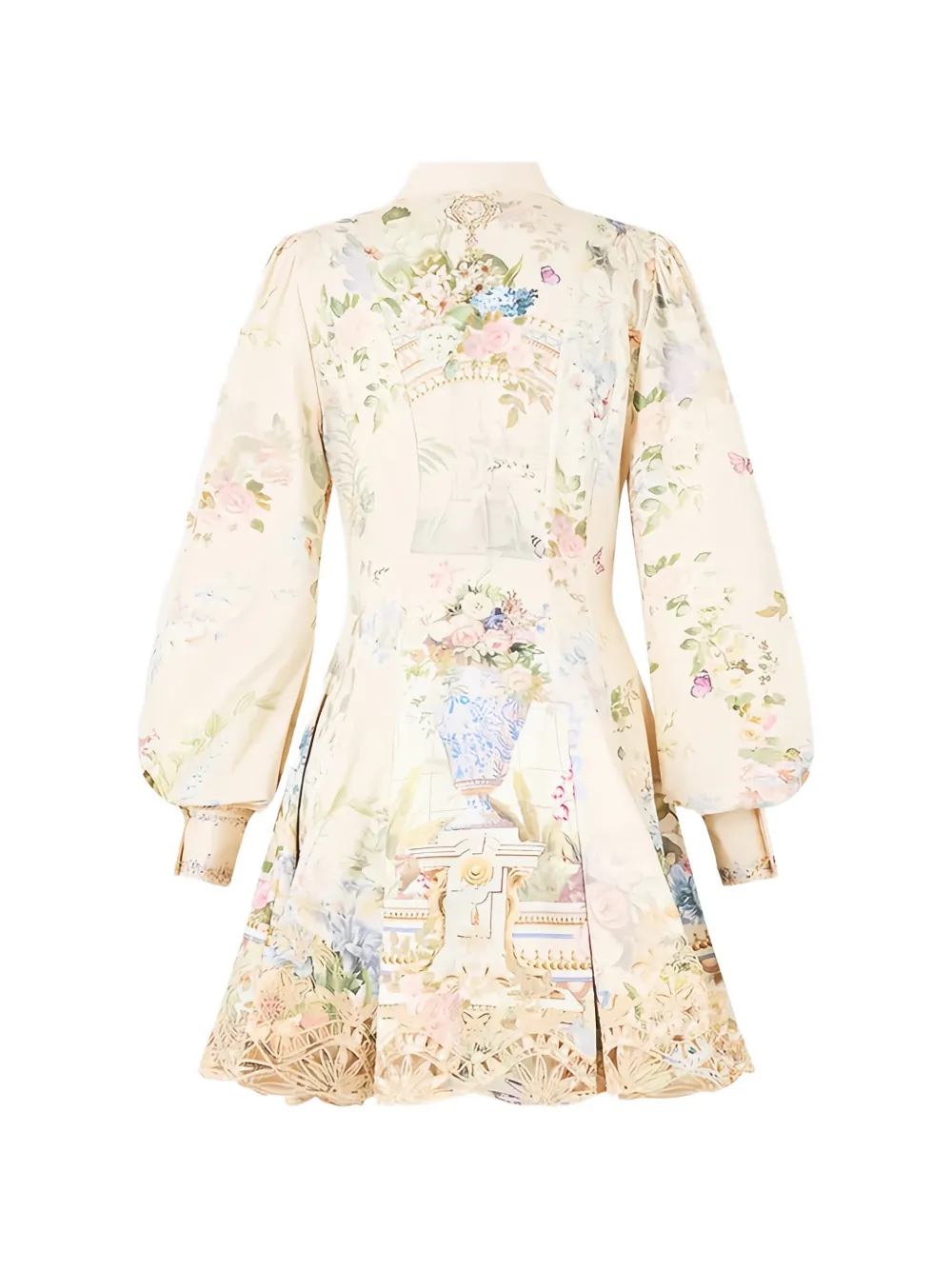 Camilla floral-print laser-cut minidress Beige