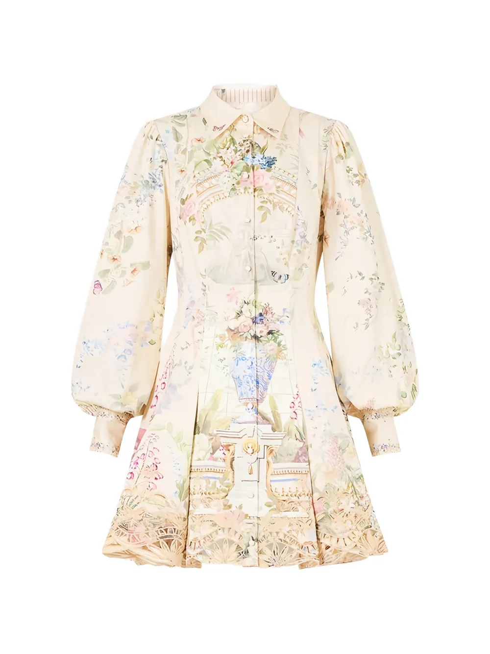Camilla floral-print laser-cut minidress Beige