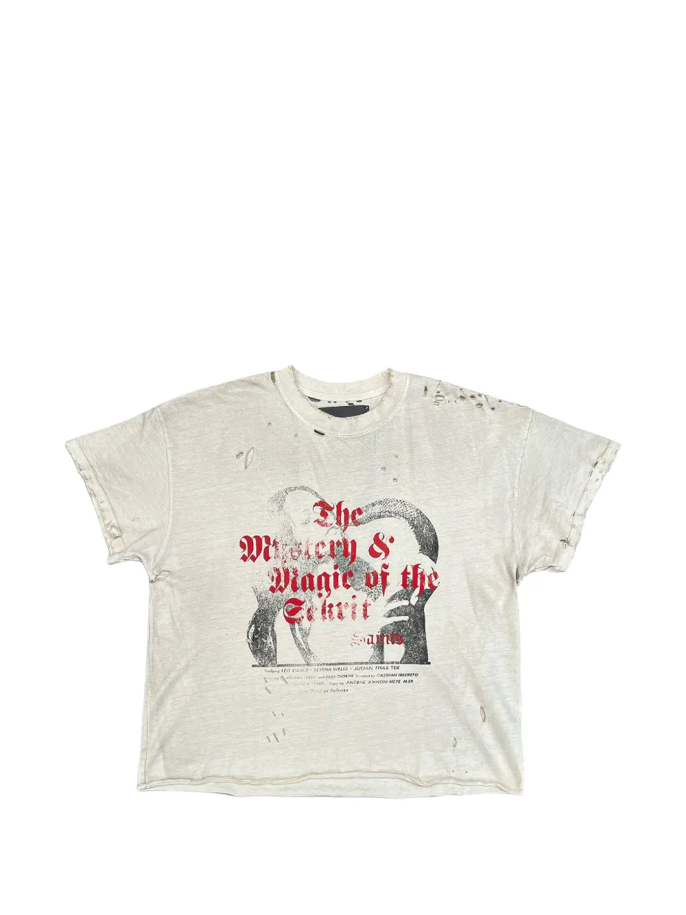 Sekrit Distressed Graphic-print T-shirt In Gray