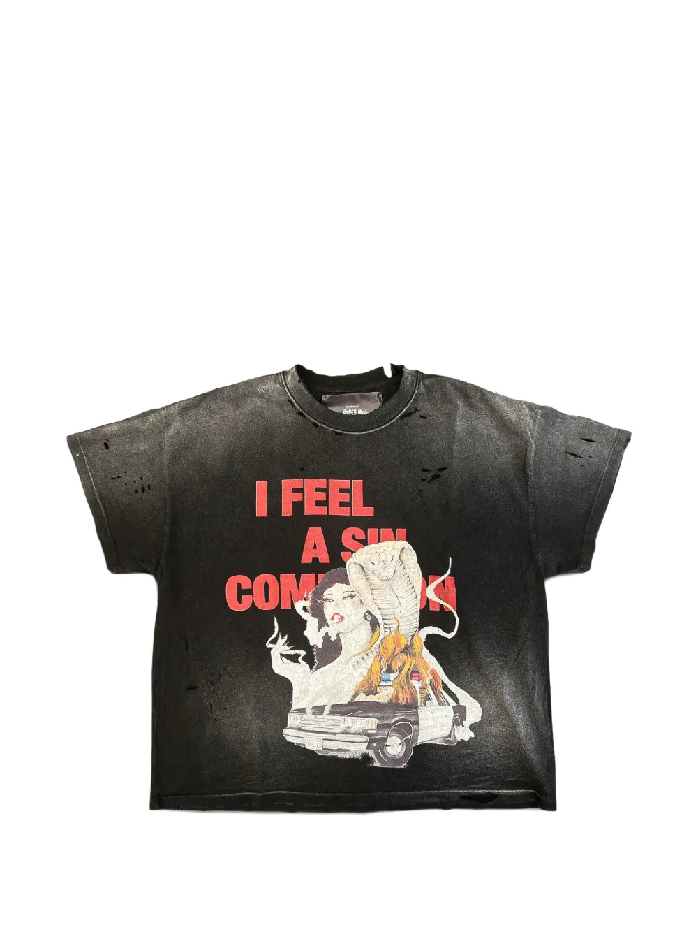 SEKRIT distressed graphic-print T-shirt