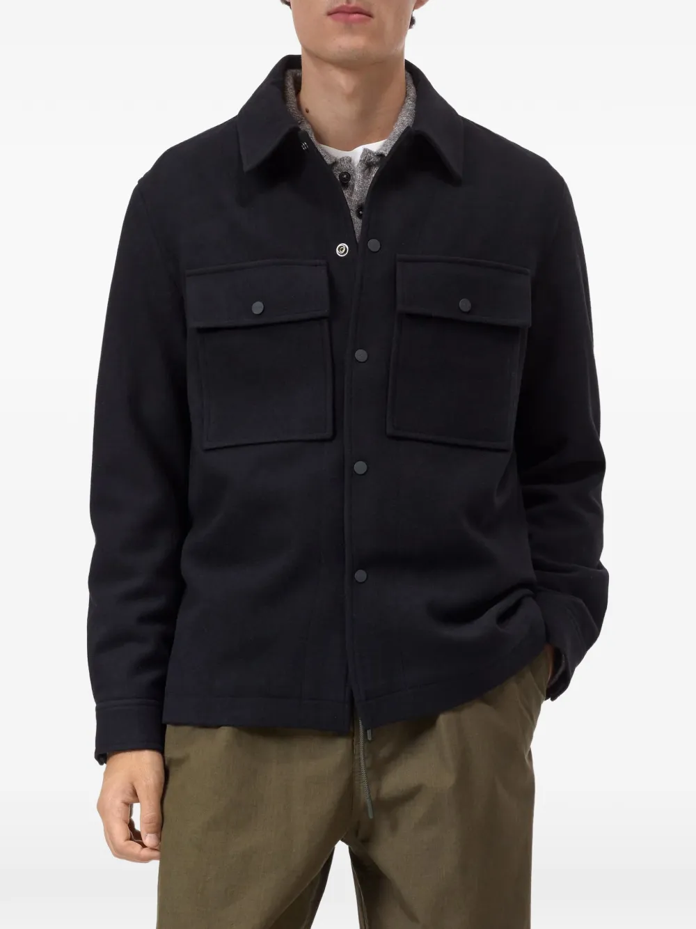 Closed flap-pocket wool shirt jacket Zwart
