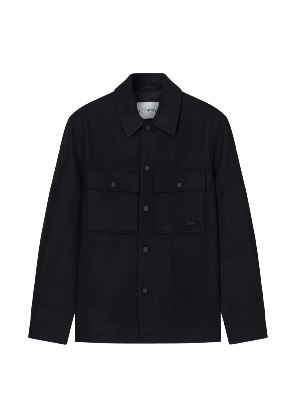 Closed flap-pocket wool shirt jacket - Black