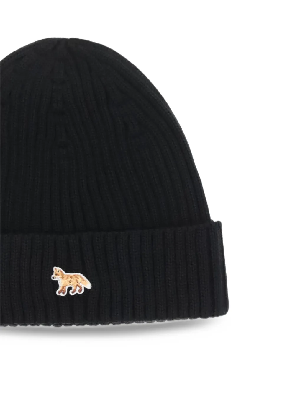 Maison Kitsuné Baby Fox ribbed beanie hat Zwart