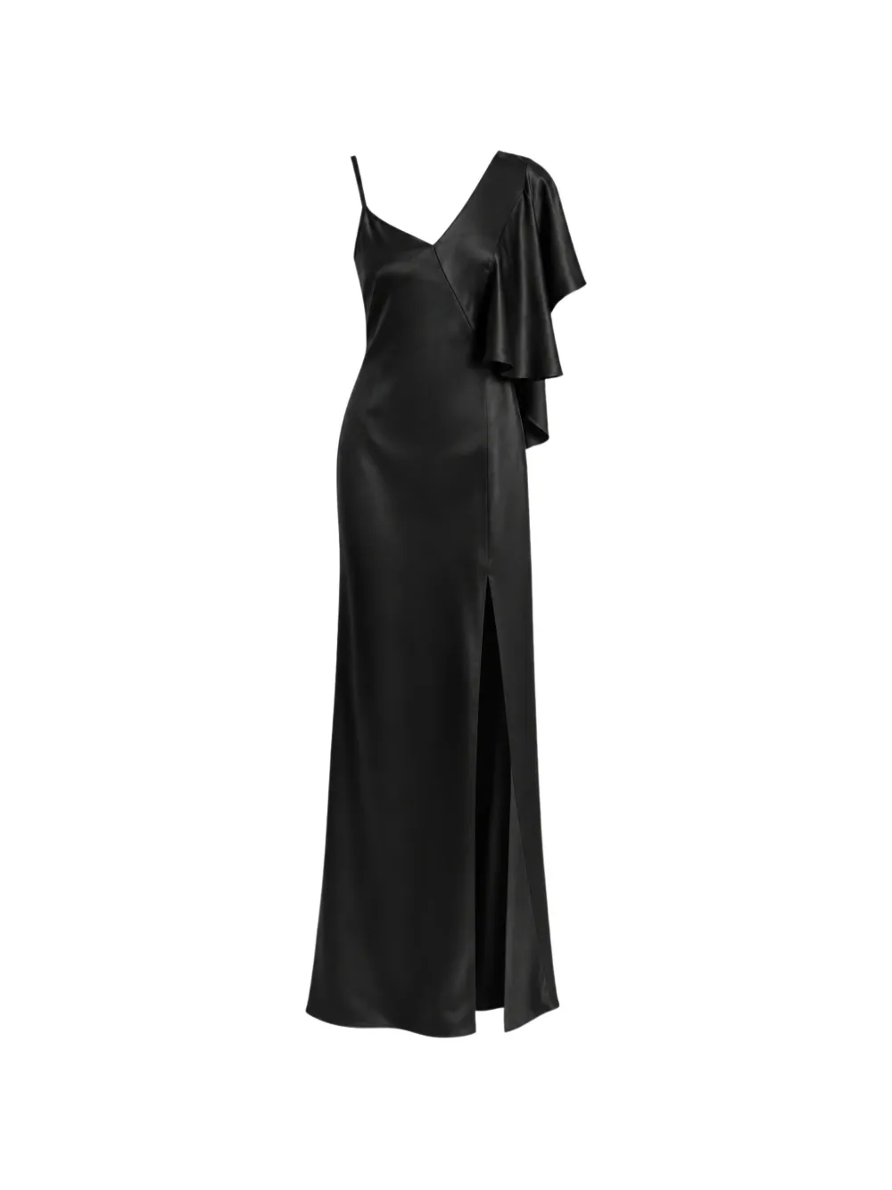 Irina Schrotter Danielle ruffled asymmetric-neck maxi dress - Nero