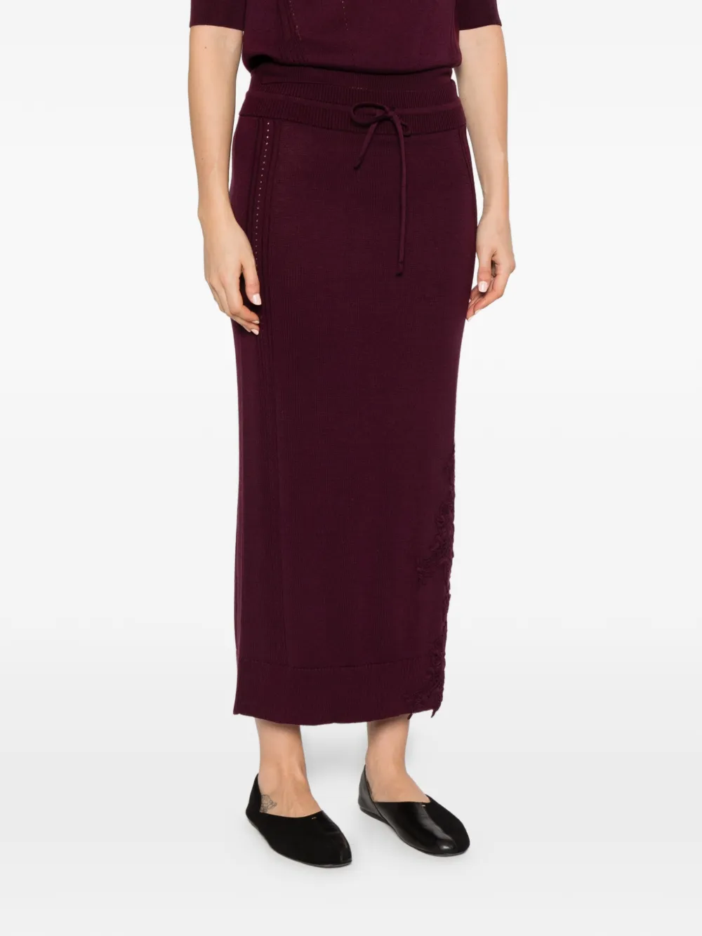 Ermanno Scervino lace-embellished drawstring midi skirt Paars