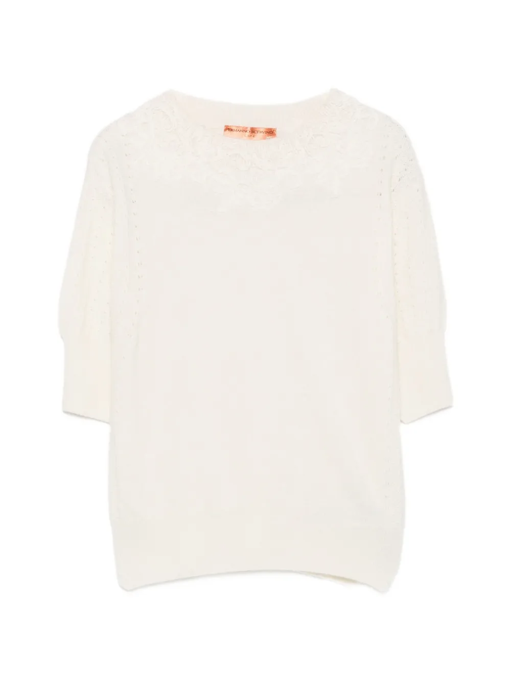 Ermanno Scervino lace-trimmed short-sleeve sweater Beige