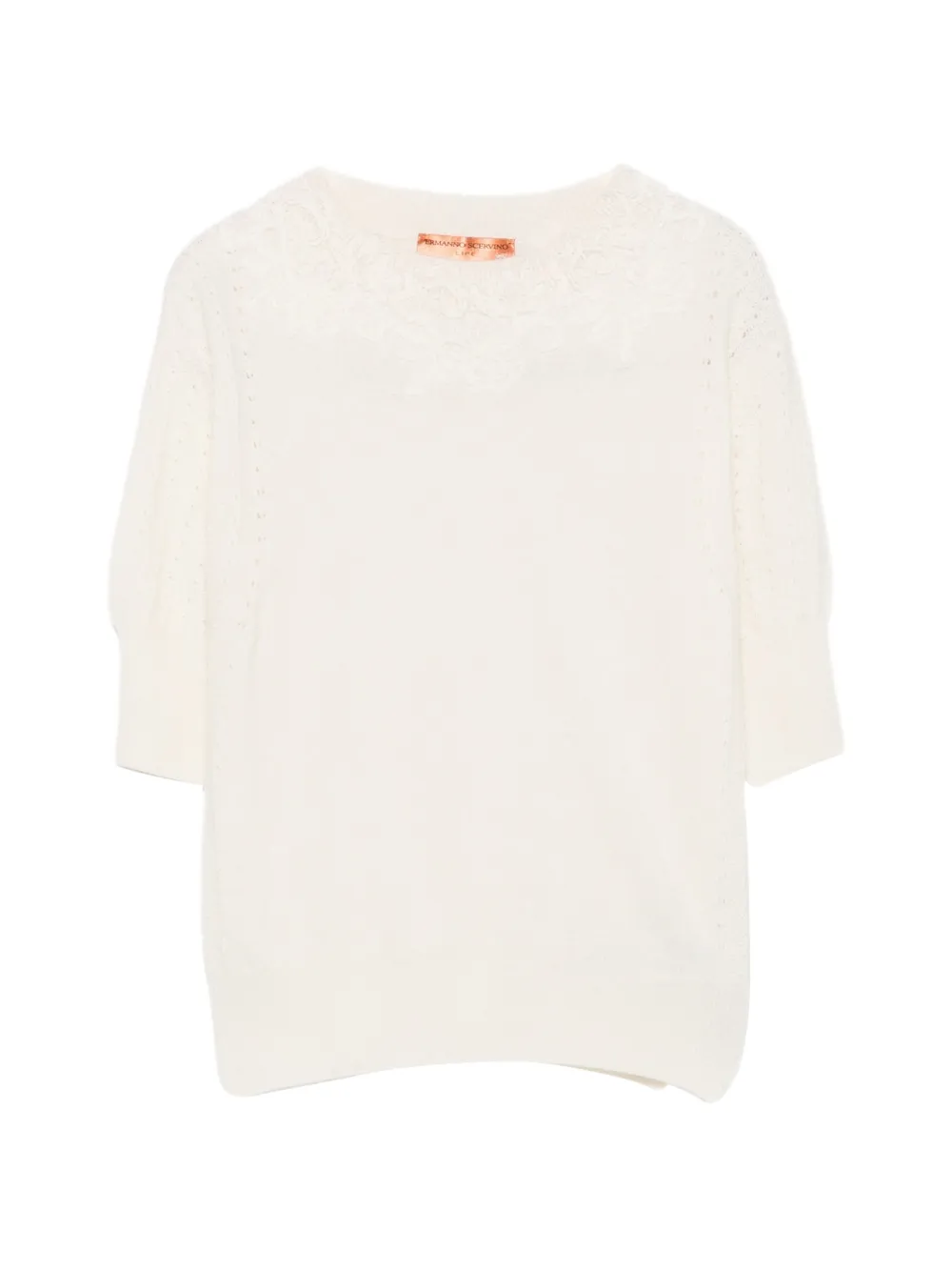 Ermanno Scervino lace-trimmed short-sleeve sweater Beige
