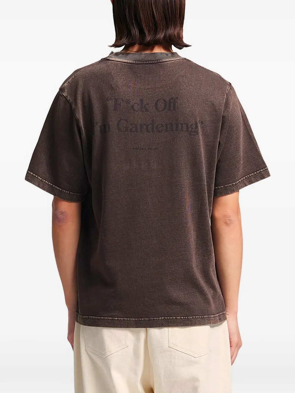Bram s Fruit Gerafeld T-shirt met tekst Bruin