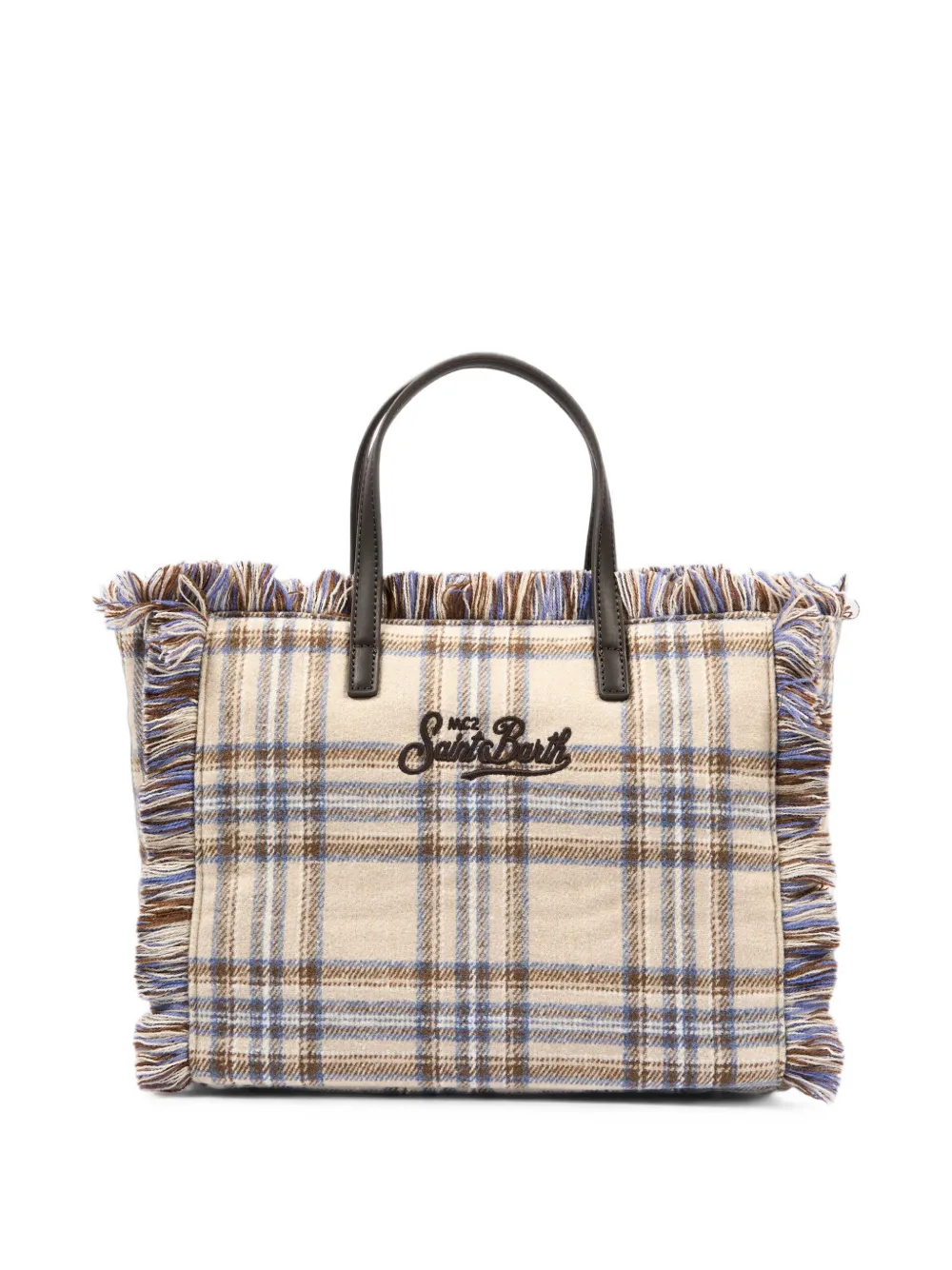 MC2 Saint Barth Kids Colette geruite shopper met franjes Beige