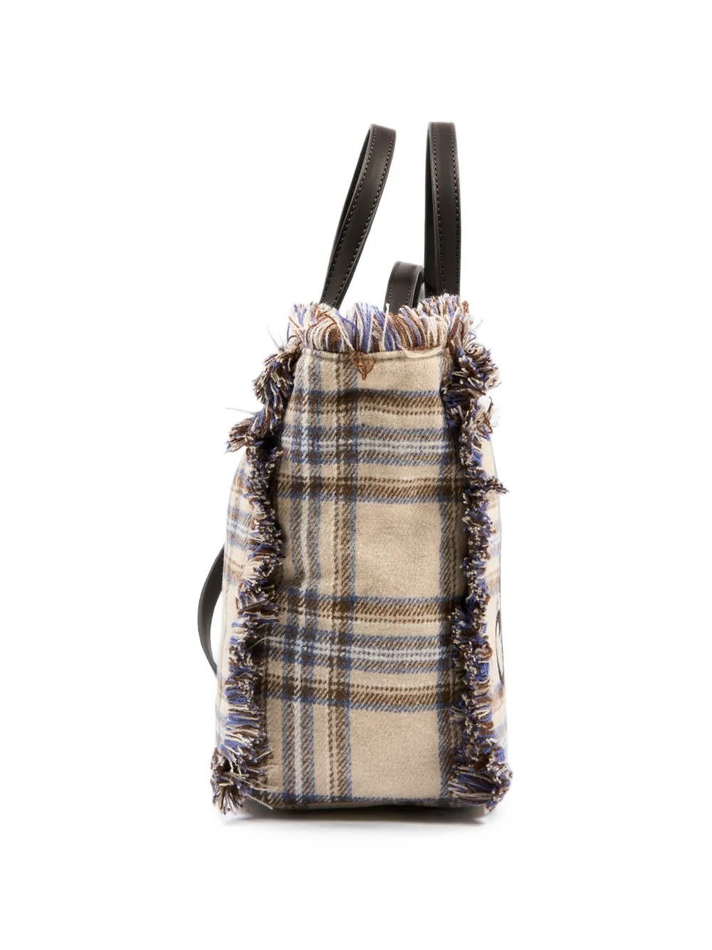 MC2 Saint Barth Kids Colette geruite shopper met franjes Beige