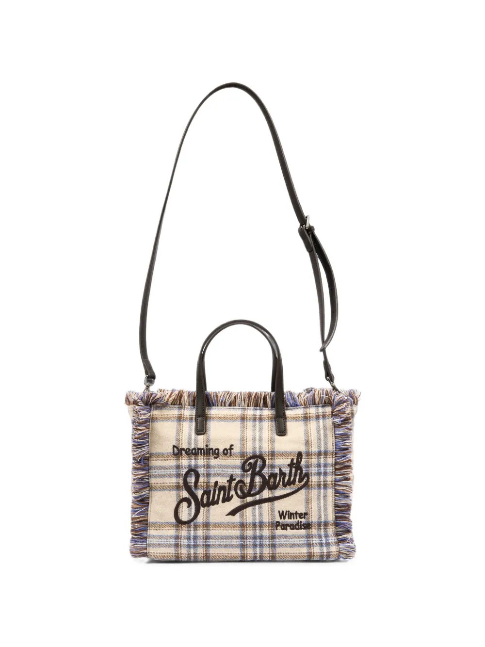 MC2 Saint Barth Kids Colette geruite shopper met franjes Beige