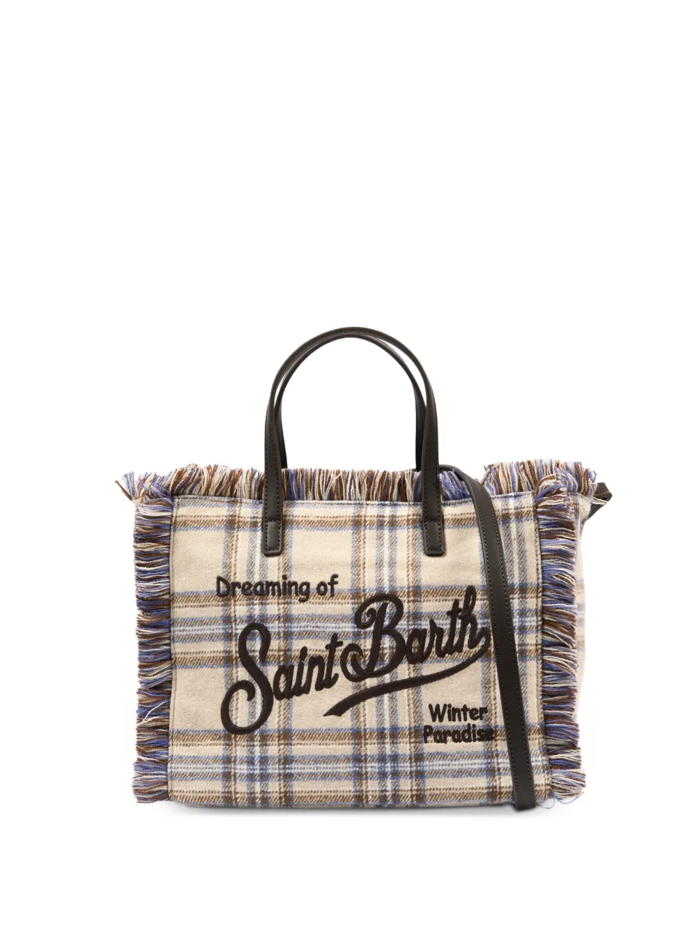 MC2 Saint Barth Kids Colette check fringed tote bag - Tons neutres