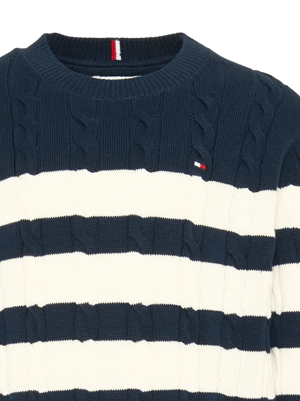 Tommy Hilfiger Junior Gestreepte kabelgebreide trui Blauw