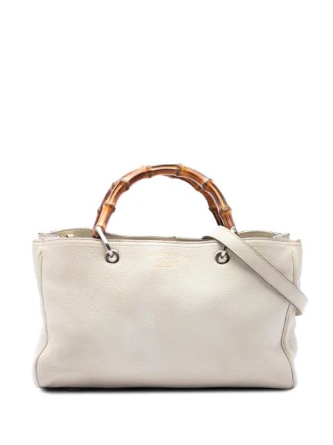 Gucci Pre-Owned bolsa satchel Shopper mediana de piel de becerro y bambú 2016-2026